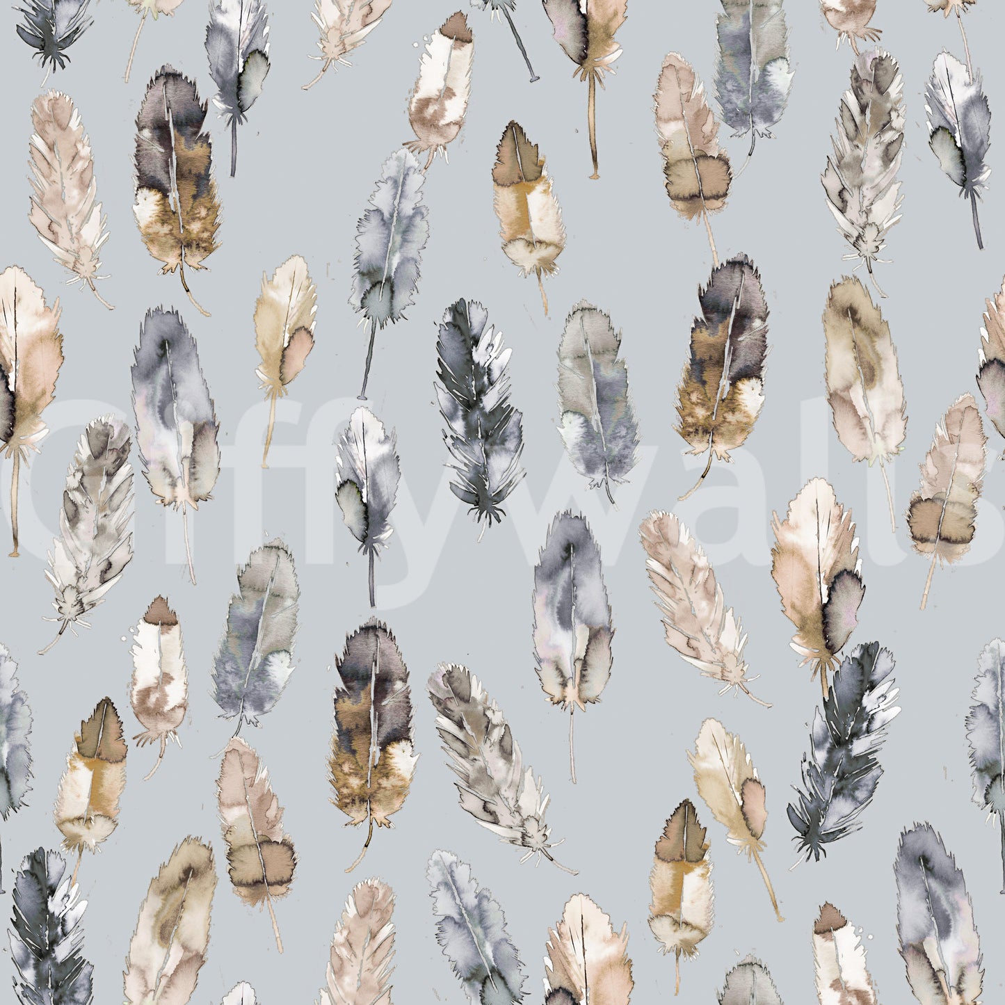 Boho Feathers Golden Silver Wallpaper