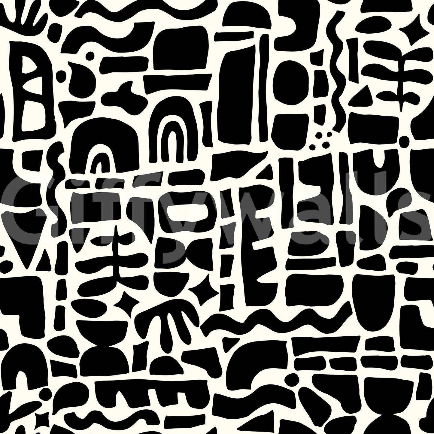 The wallpaper is shown in a contemporary living room setting.