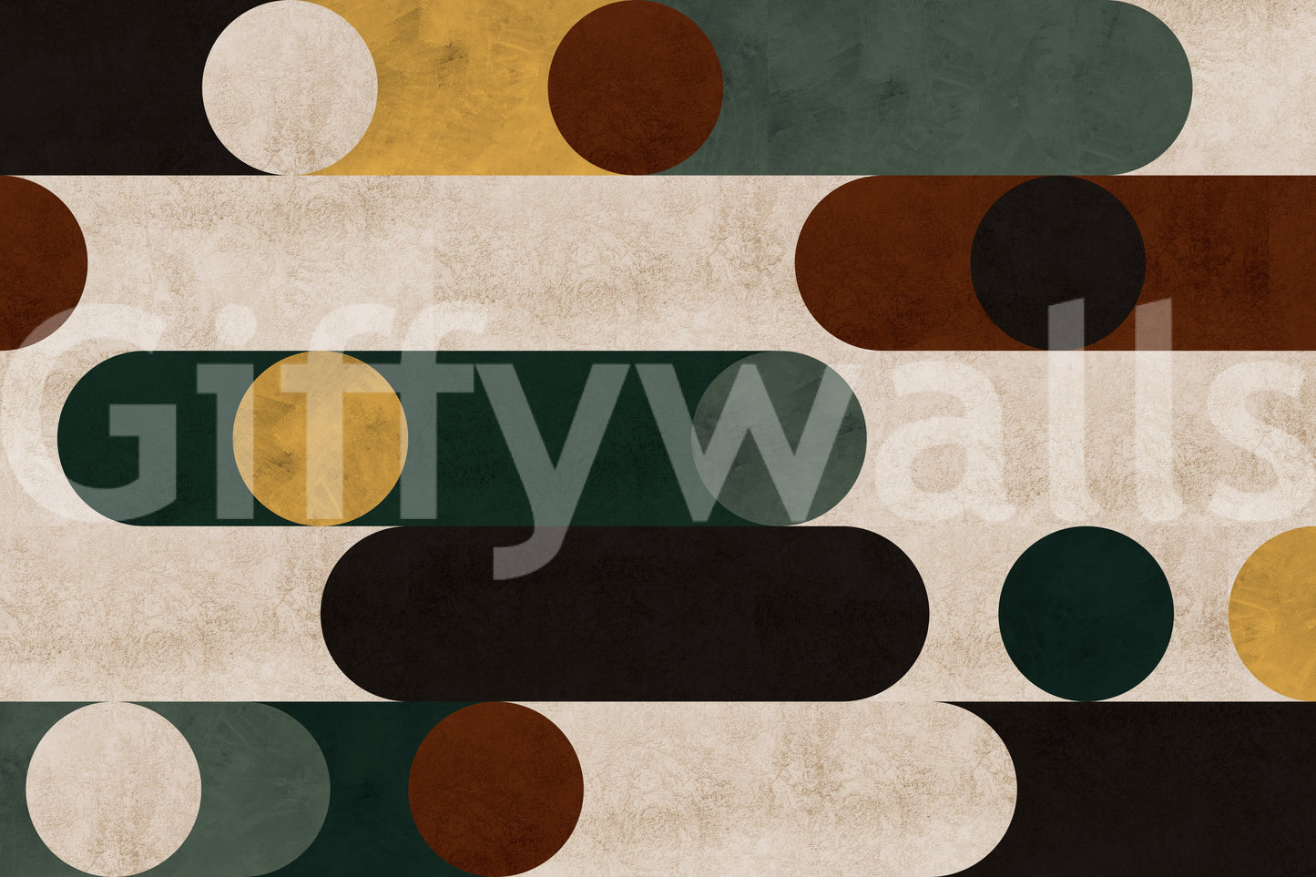 Contemporary wall art mural with geometric circles and intersecting lines.