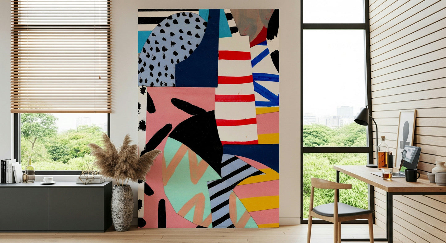 A calming abstract design wallpaper mural that defines a space.
