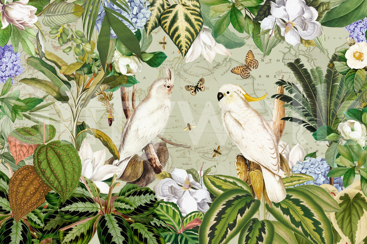 Artistic wallpaper with foliage and wildlife