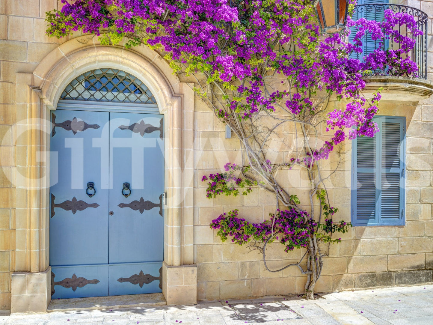 The Bougainvillea Door mural gives the space a classic and romantic feel.