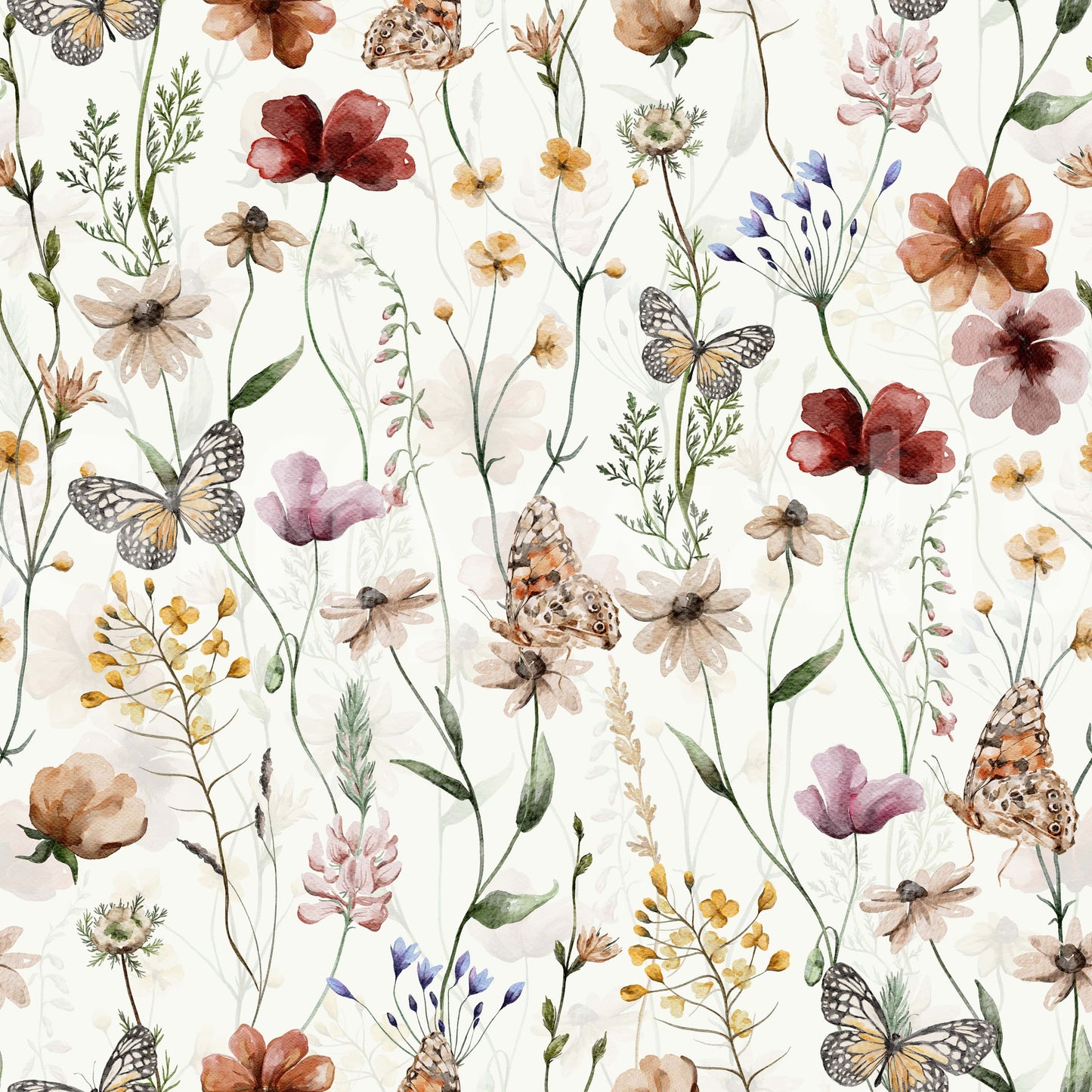 Wallpaper for walls Butterfly Wild Meadow autumnal tones.