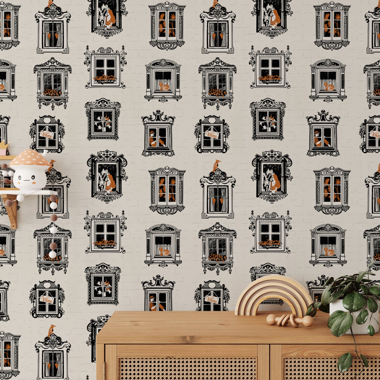 Decorative Feline-Themed Vintage Wall Mural