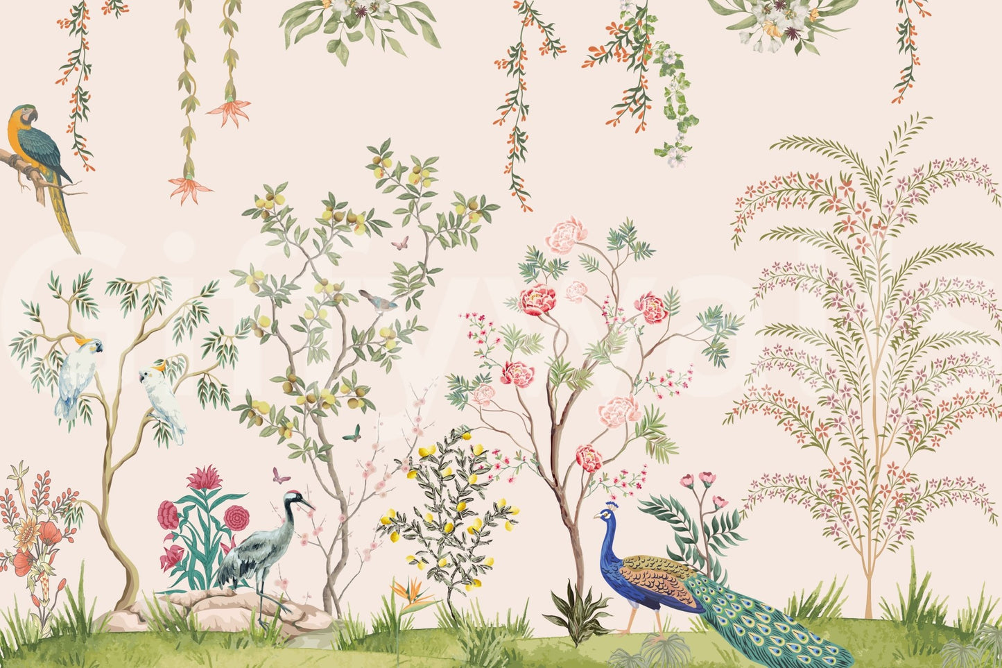 Chinoiserie Garden Wallpaper Mural Wall Mural