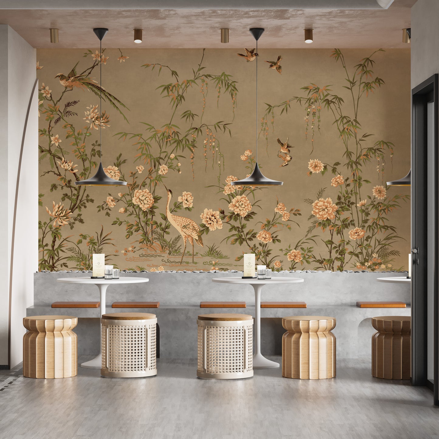 Japanese birds and trees chinoiserie wallpaper for walls