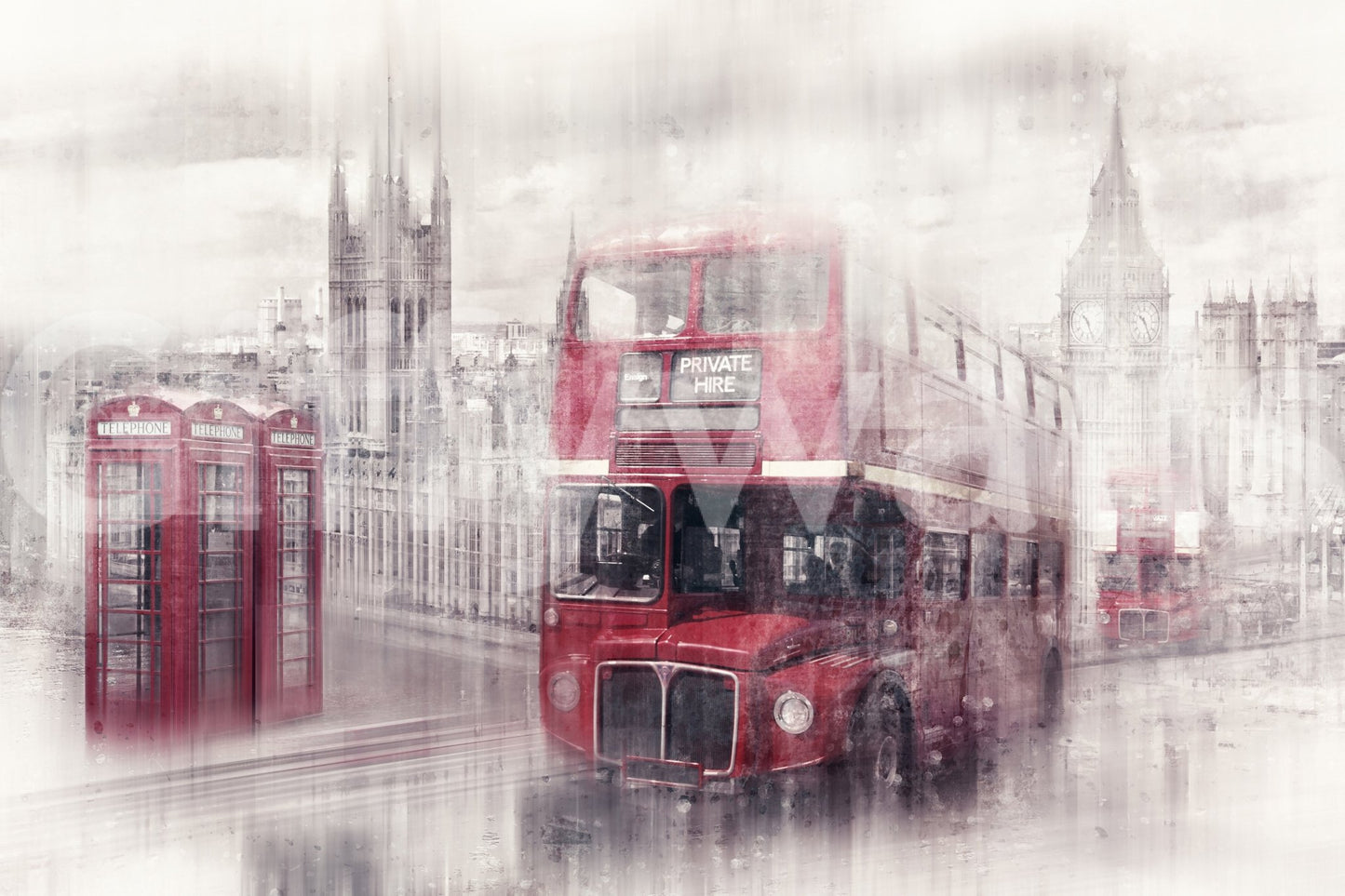 Urban London mural capturing Westminster in a collage style