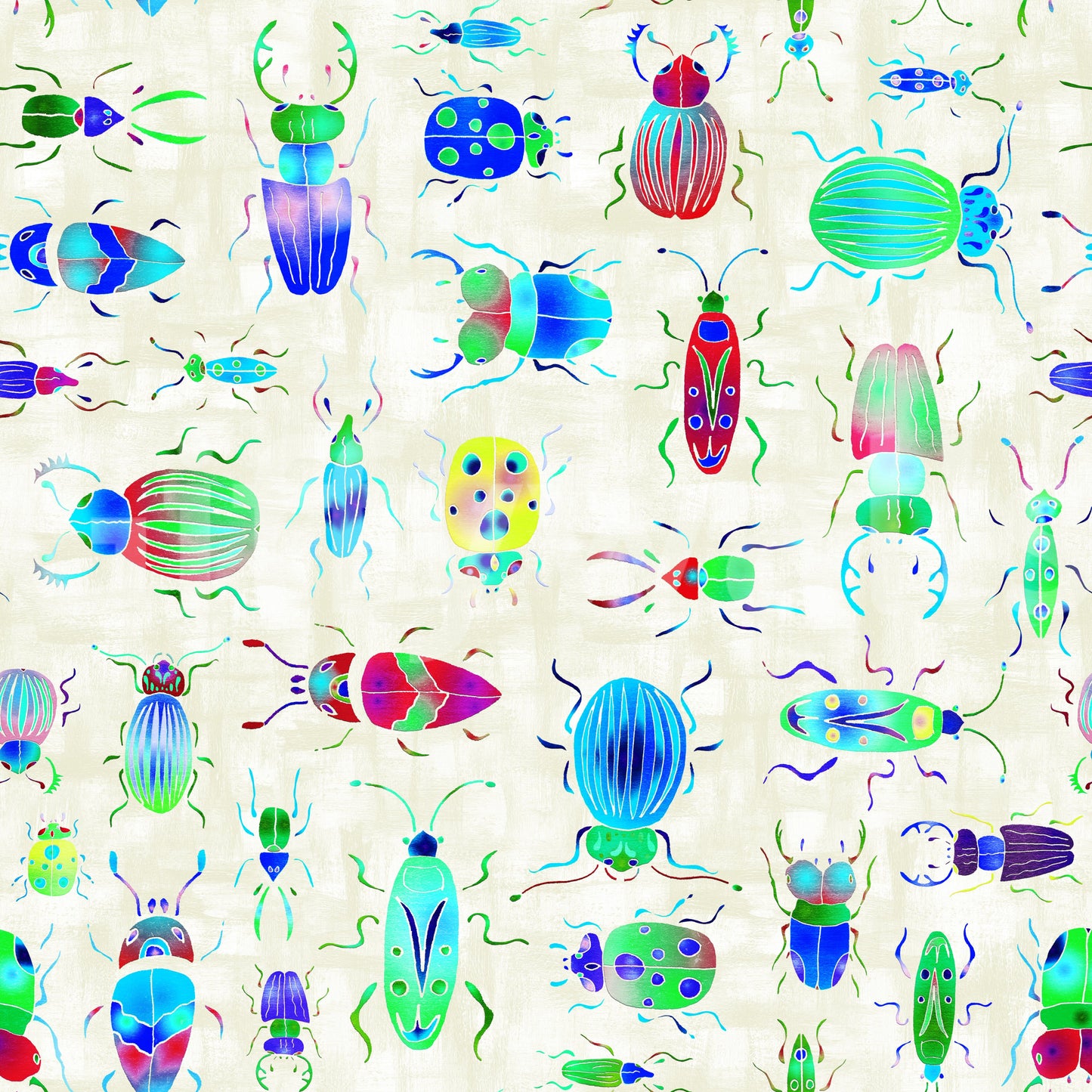 Nature-inspired mural wallpaper with bright bugs