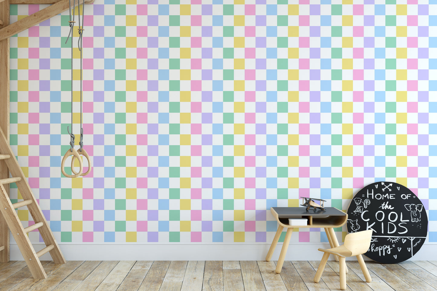Pastel checker wall design with geometric charm