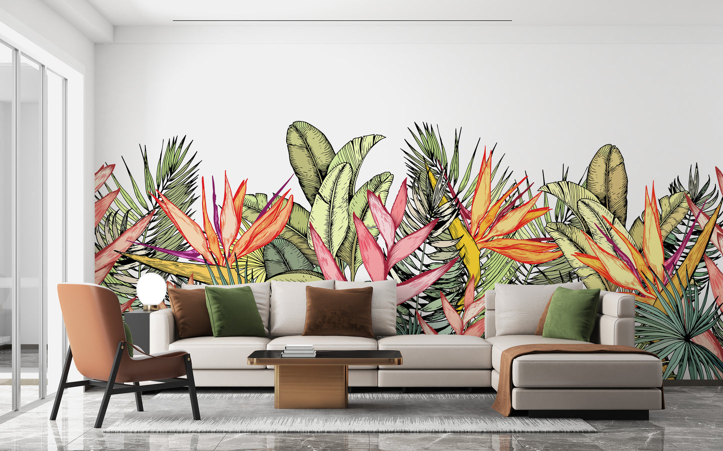 Lively tropical flower mural for any wall