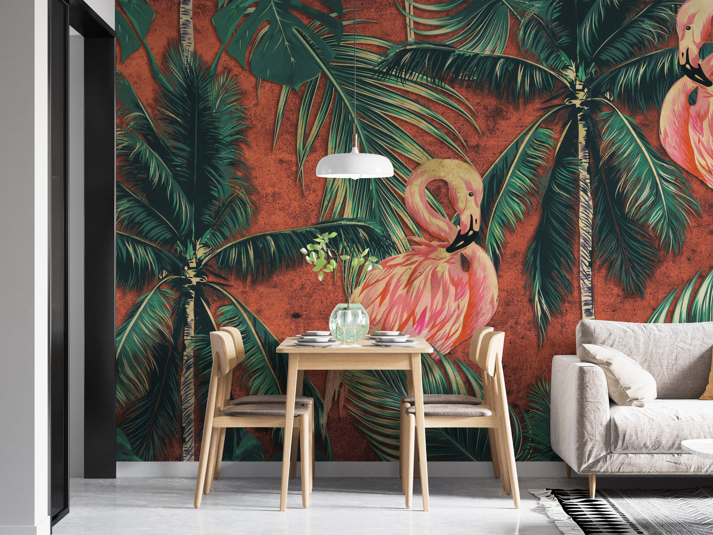 Coral Flamingo Print Wallpaper Mural