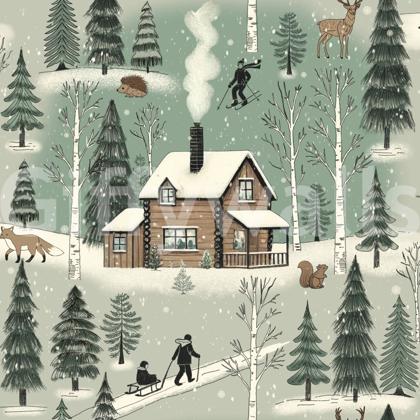Winter Cabin Charm Wallpaper