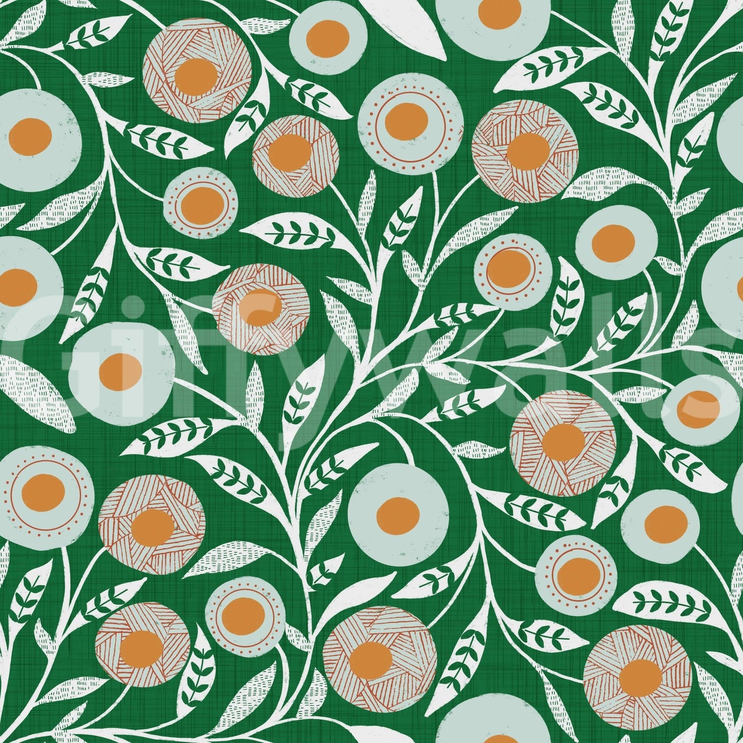 Cozy Scandi Folk Floral Olive Chartreuse - Craft Botanical Wallpaper