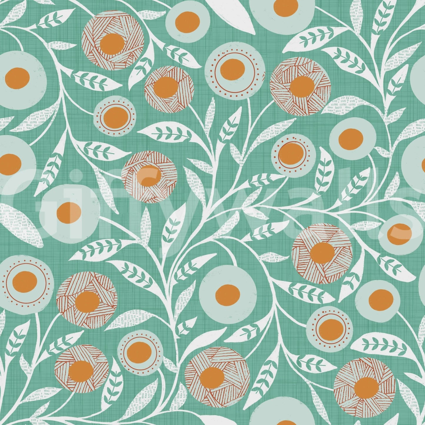 Cozy Scandi Folk Floral Sage Mint - Craft Botanical Wallpaper