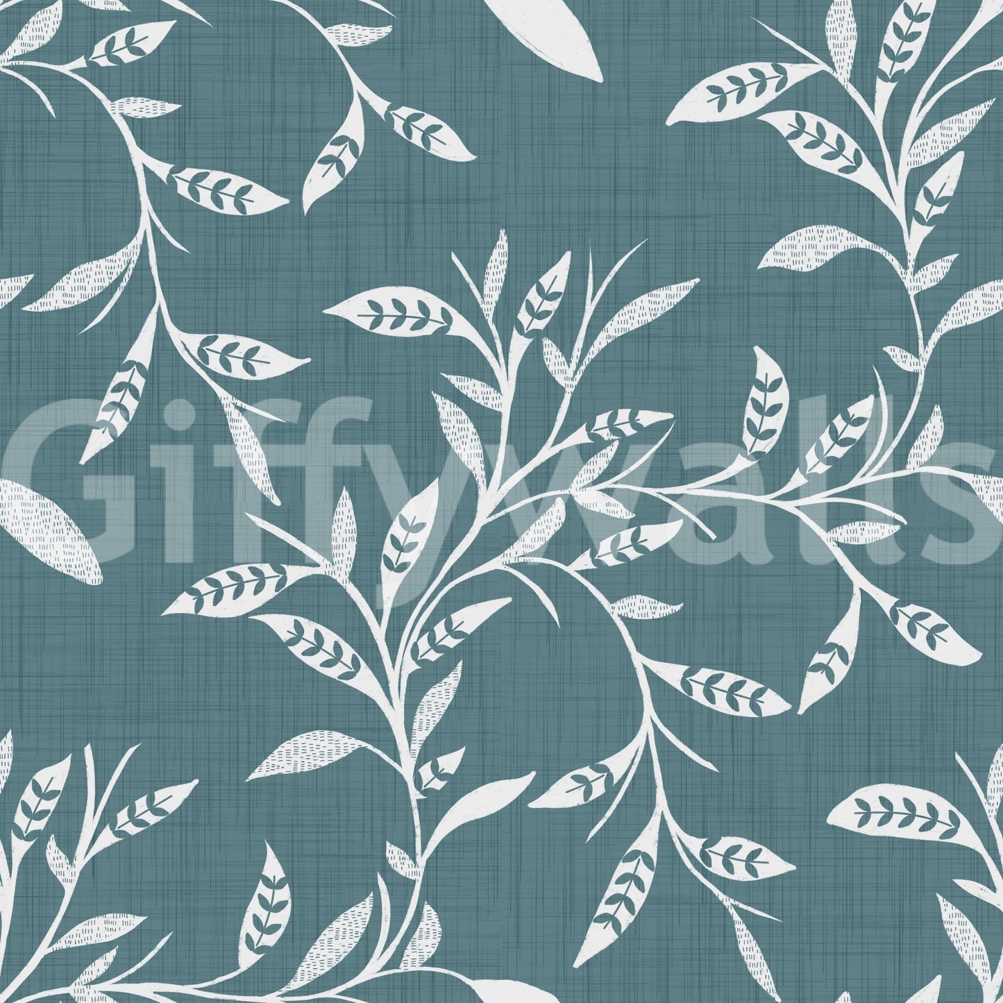 Cozy Scandi Folk Leaf Vine Nordic Blue Grey - Craft Blender Wallpaper