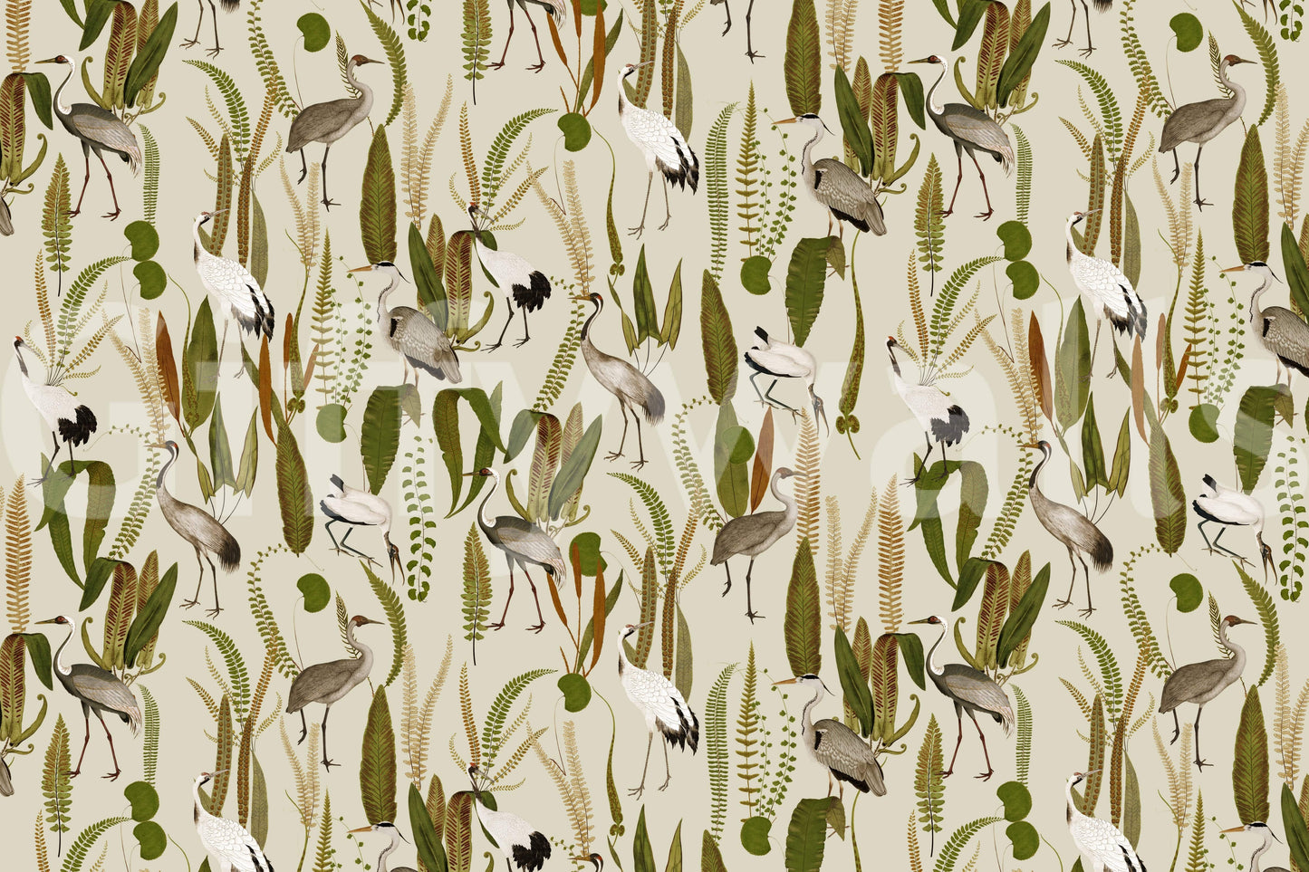 Elegant Vintage Crane Garden Wall Mural