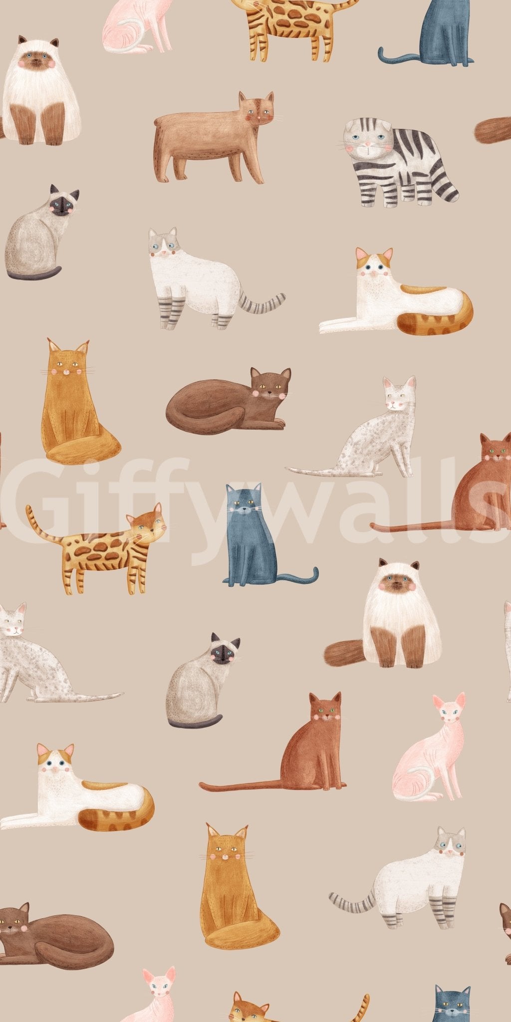 Curious Cats in beige Wallpaper
