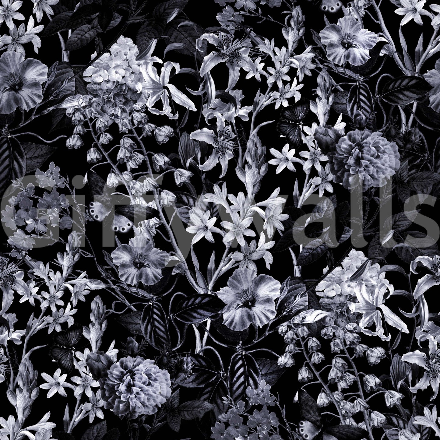 A seamless pattern of flowers on a wall