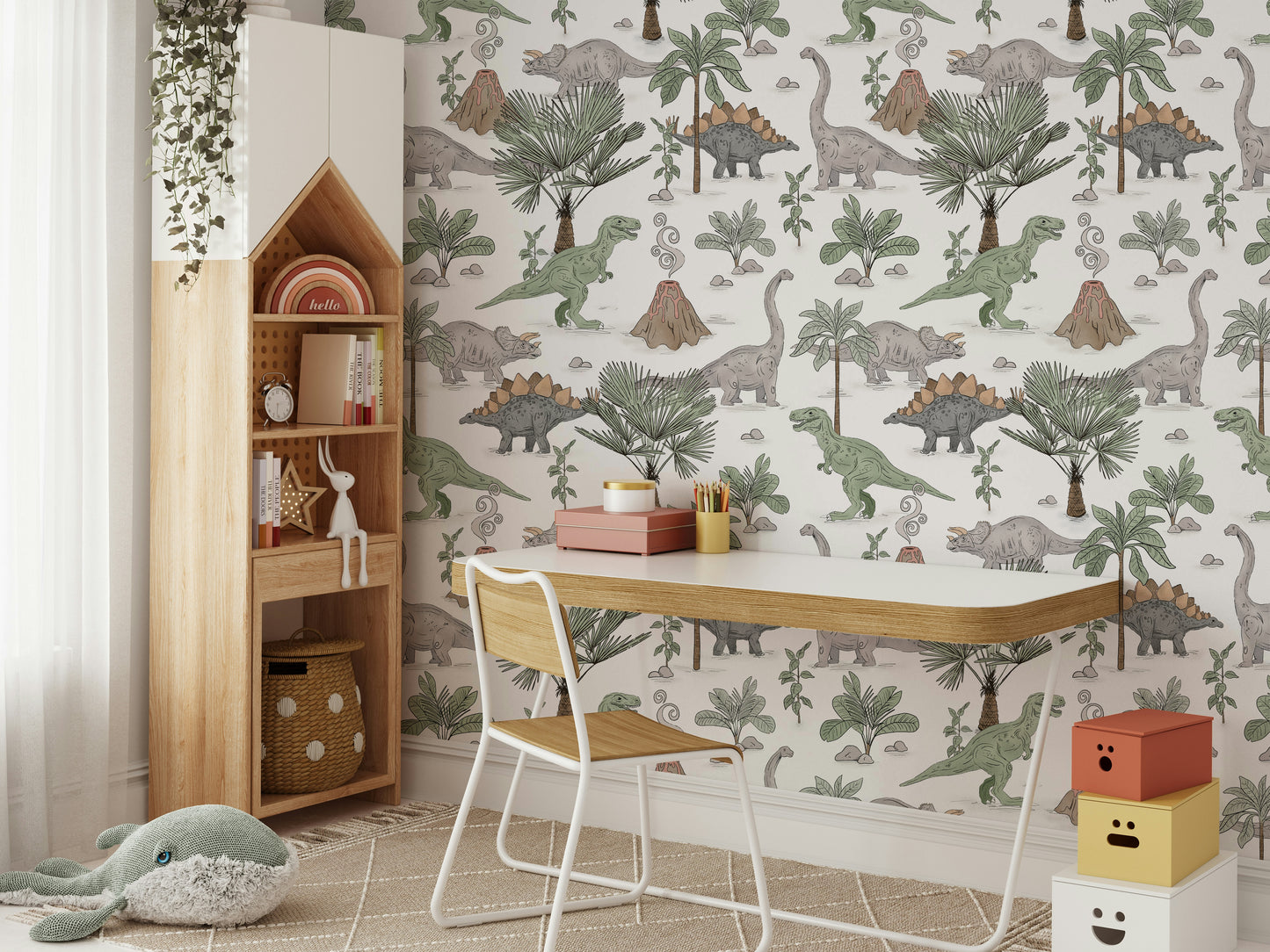 Creative dino design wallpaper for toddlers