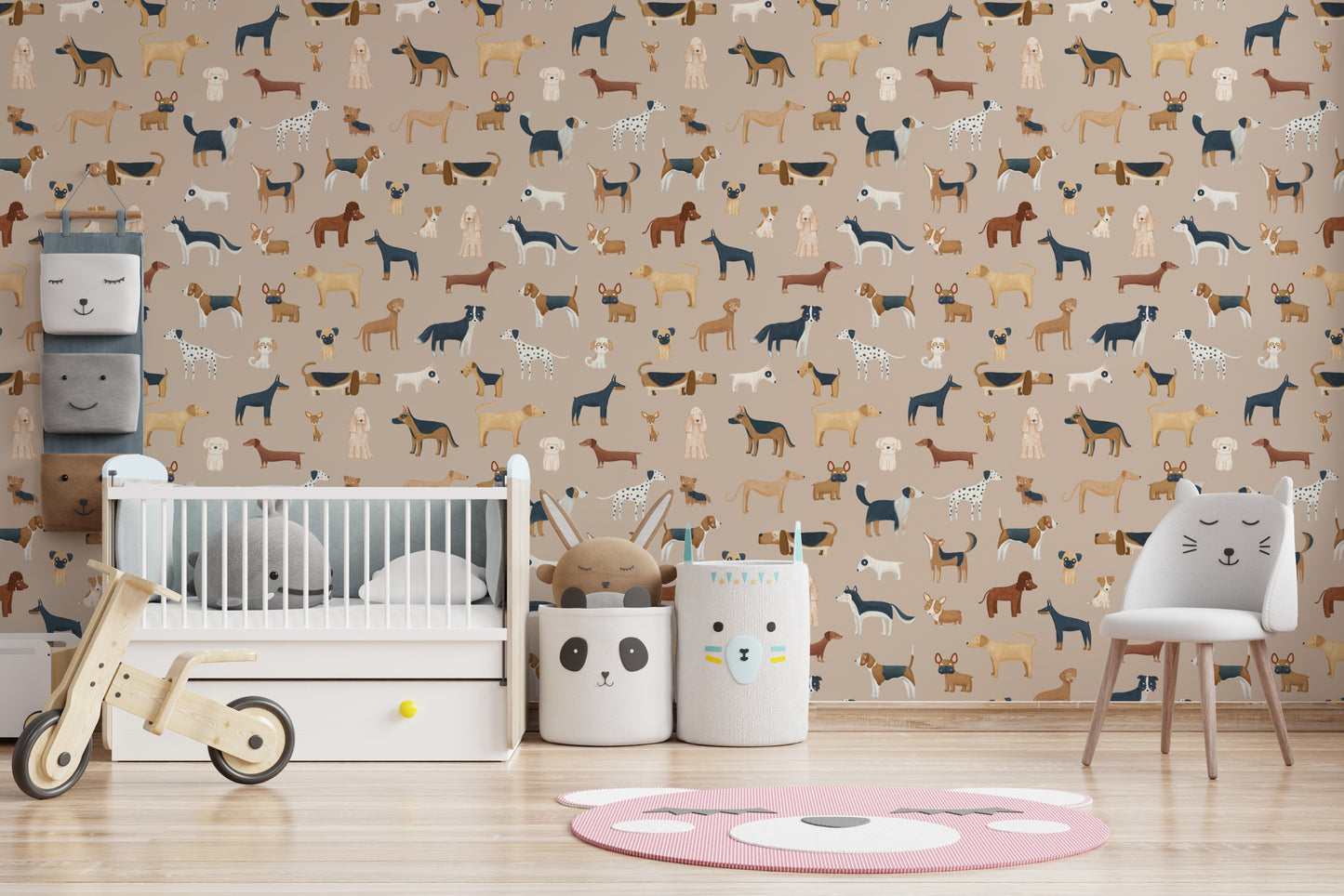Nursery wallpaper with fun dog breed designs