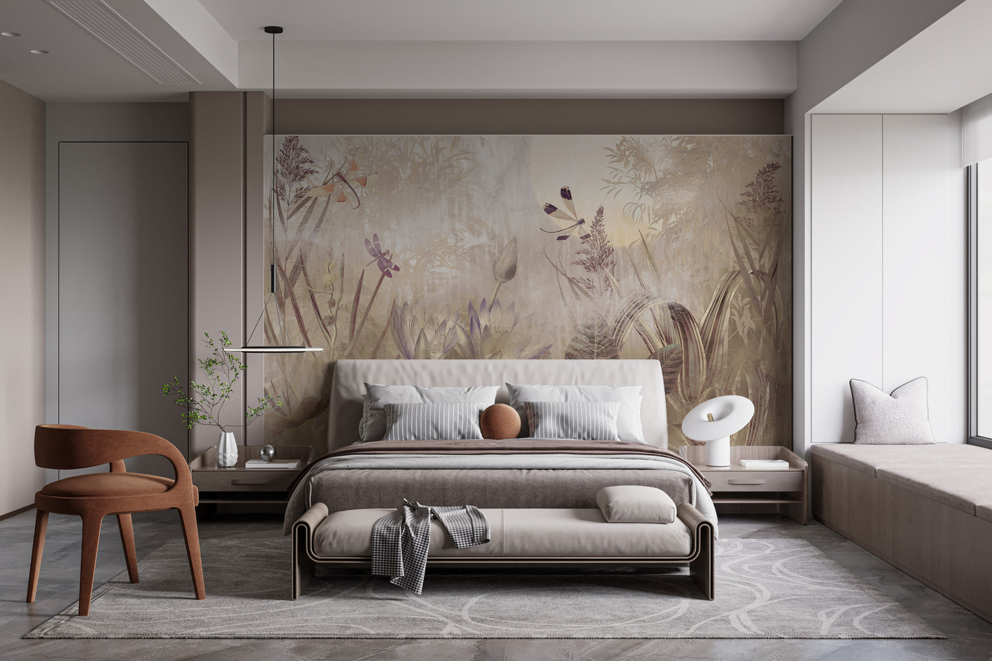 Vibrant dragonfly pond wall design