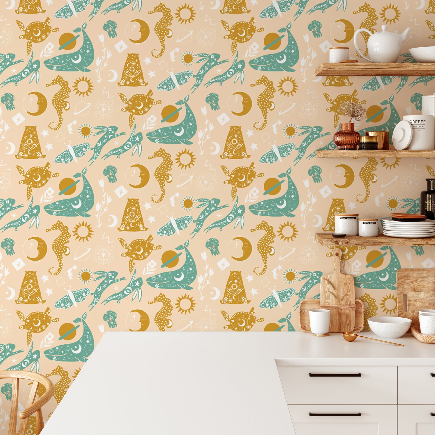 Night dream wallpaper with playful animals