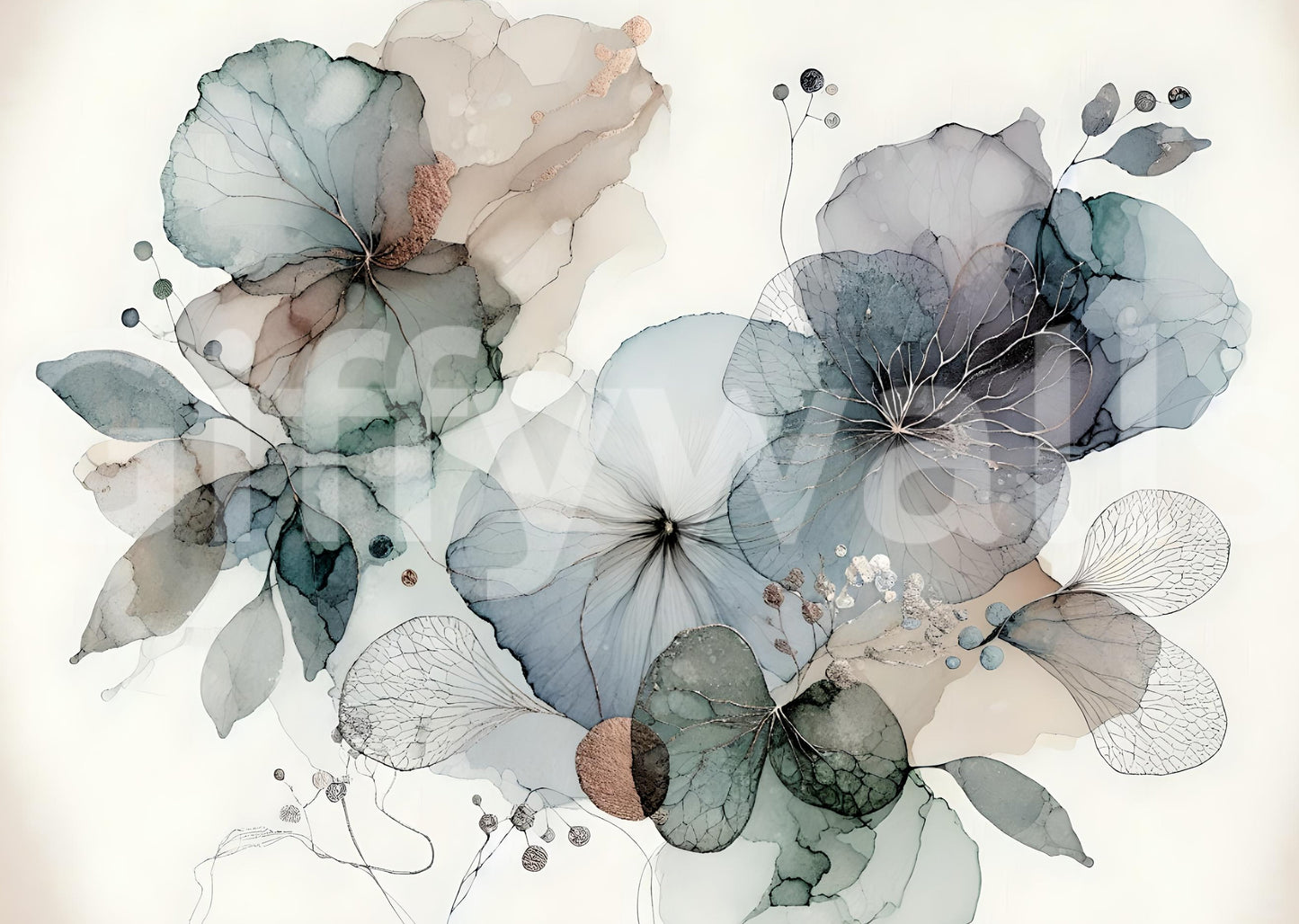 Calming botanical themed mural for a small apartment hallway.