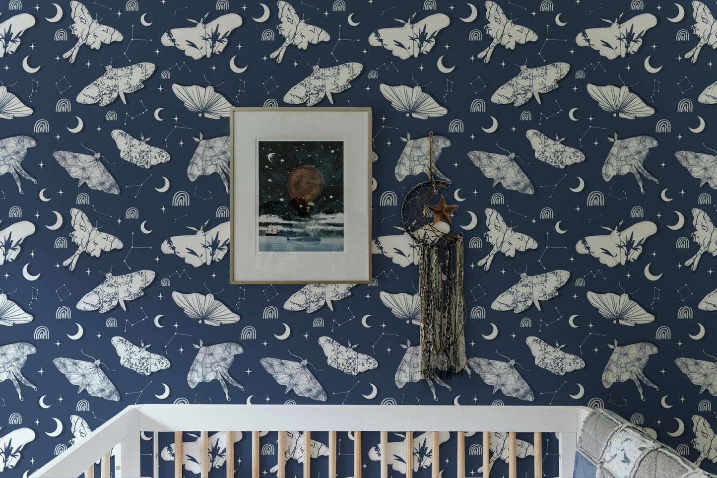 Unique butterfly and star patterned wallpaper