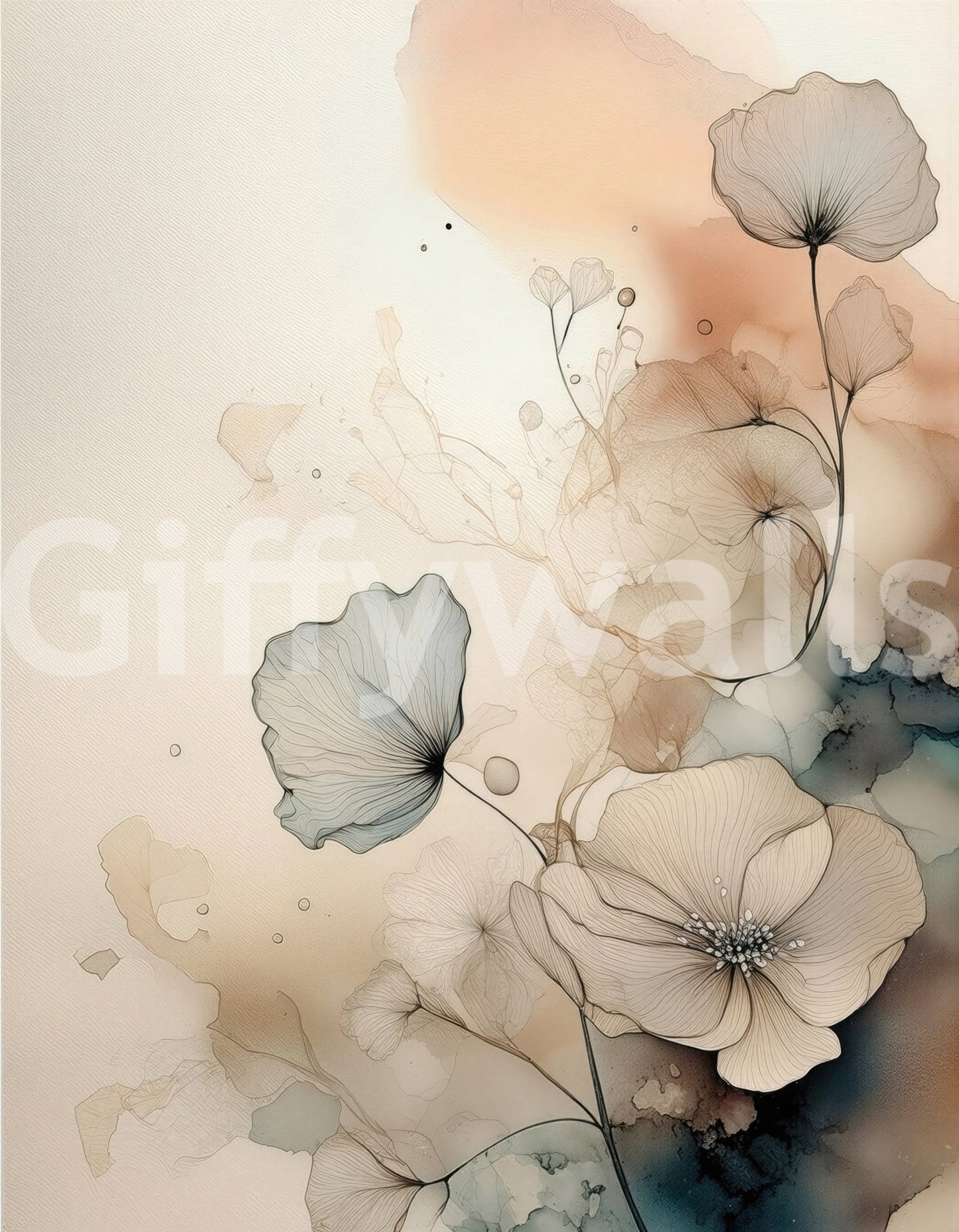Dusky Ink Petals Wall Mural