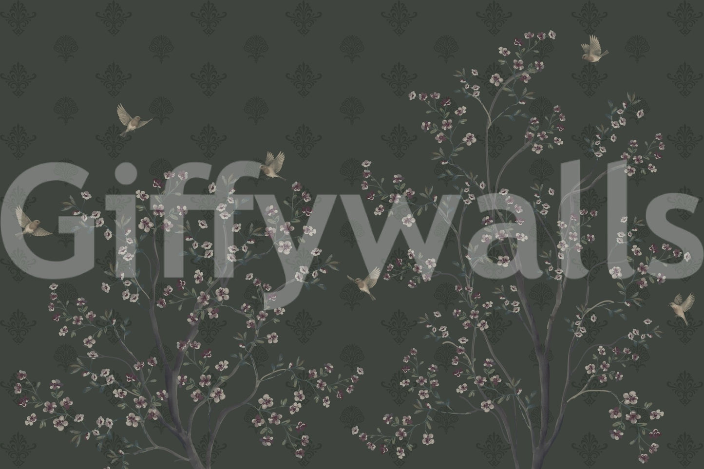 Patterned wisteria on Elegant Avian Bloom Wallpaper graphic style.