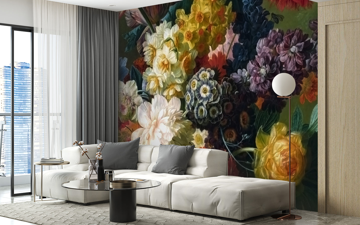 Dark floral wallpaper with bold blossoms