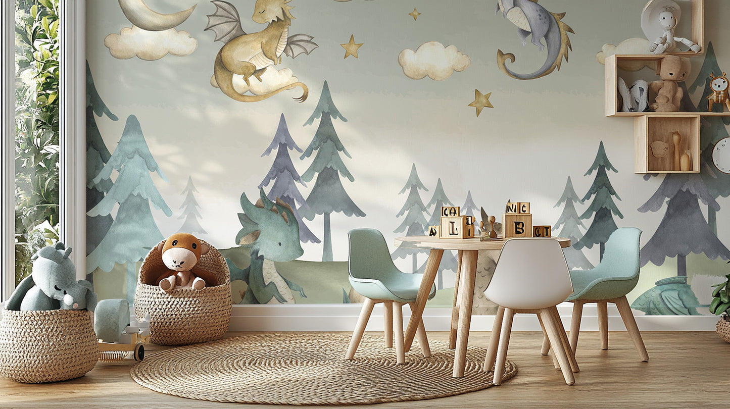 Mystical dragon wallpaper with serene tones