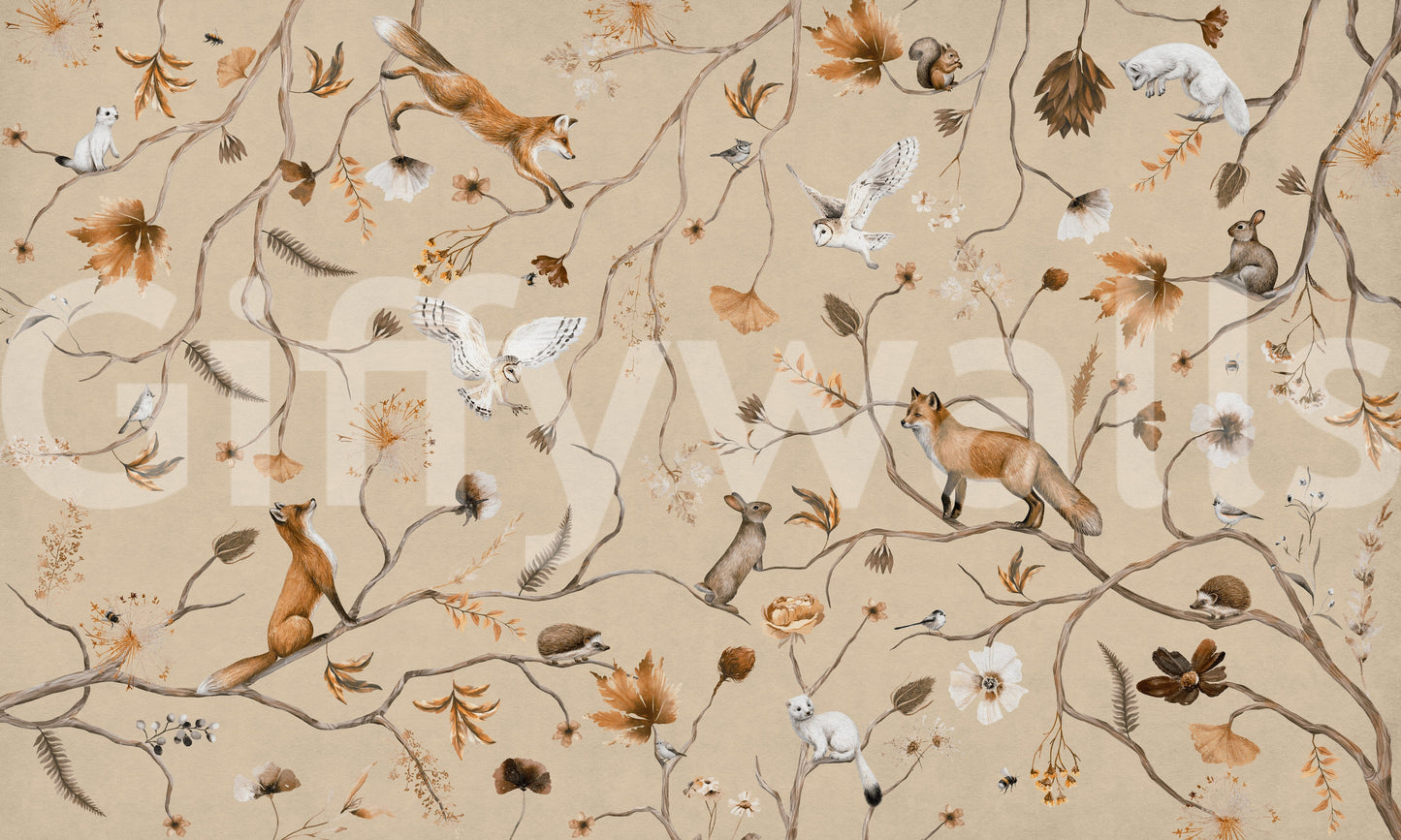 A high-quality serene woodland wall mural for walls.