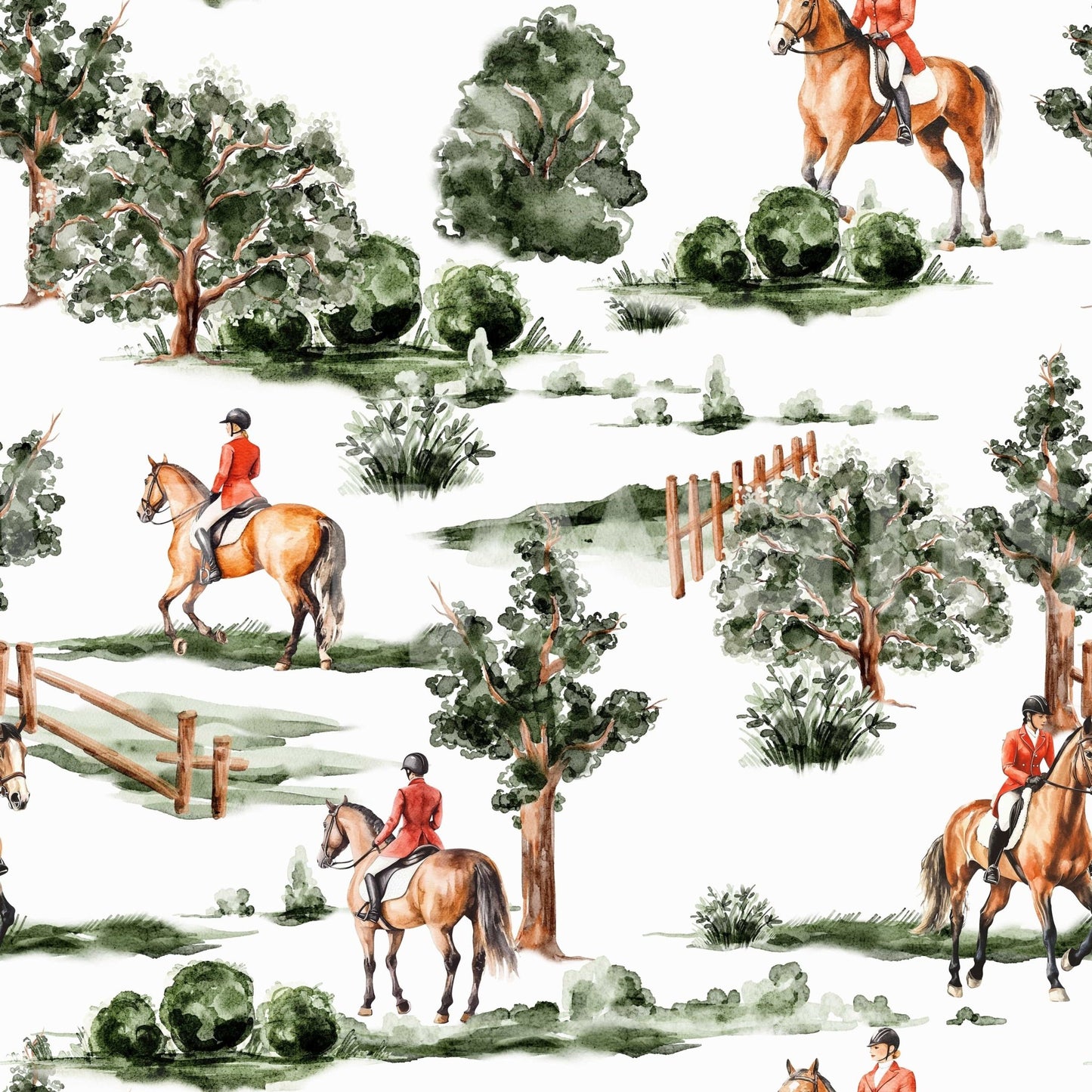 Country estate scene, hand-painted wallpaper, Equestrian Dreamscape feeling.