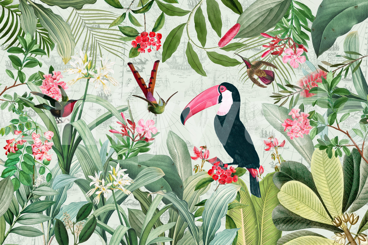 Retro tropical mural wallpaper for a vintage Eden feel