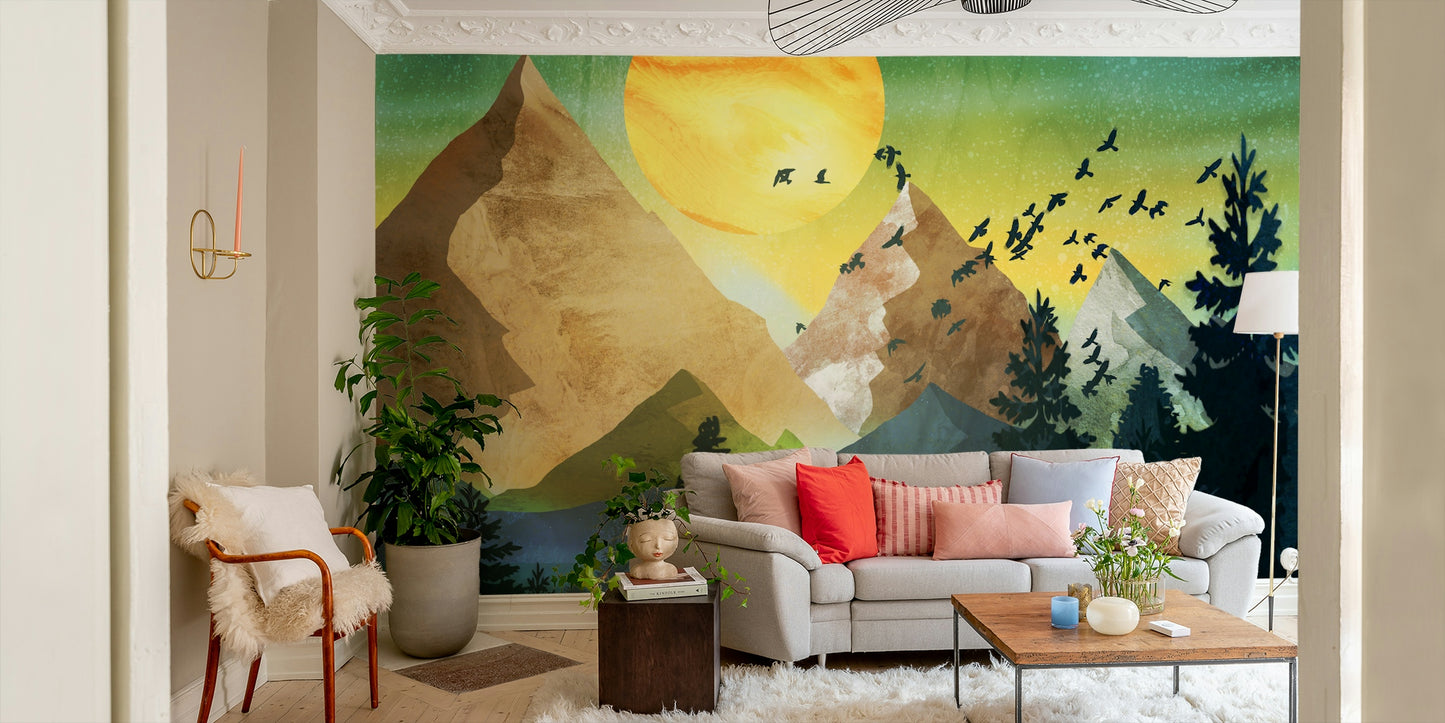 Nature inspired wallpaper for a nursery or child's room.