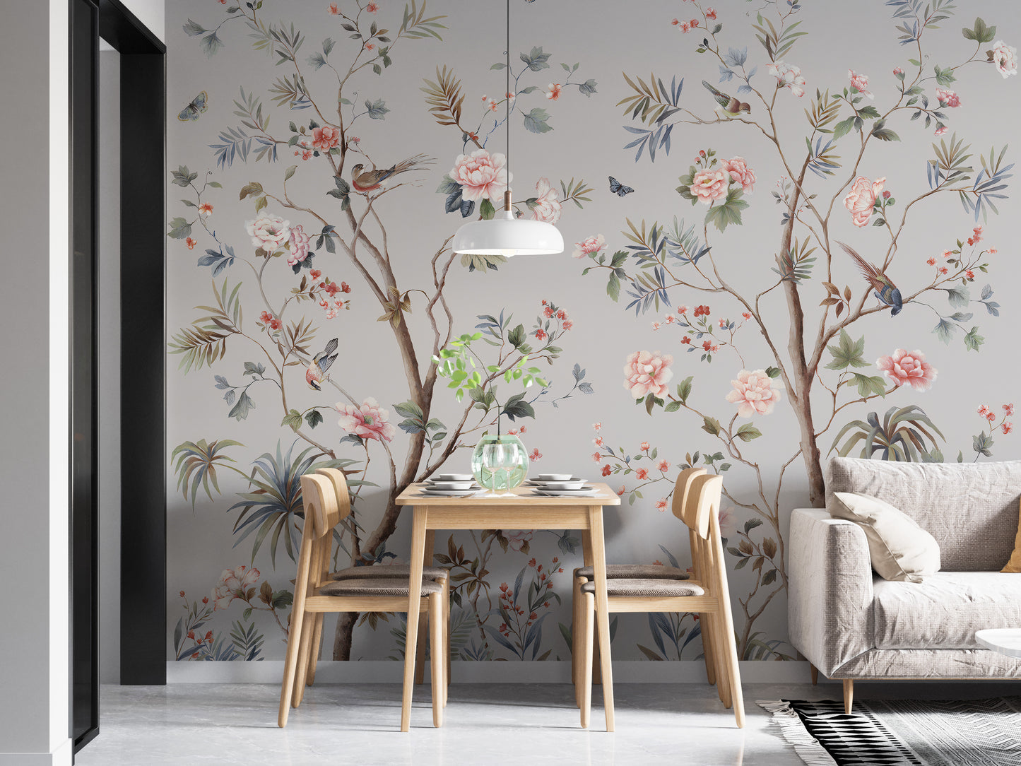 Chinoiserie Floral Pattern Wallpaper