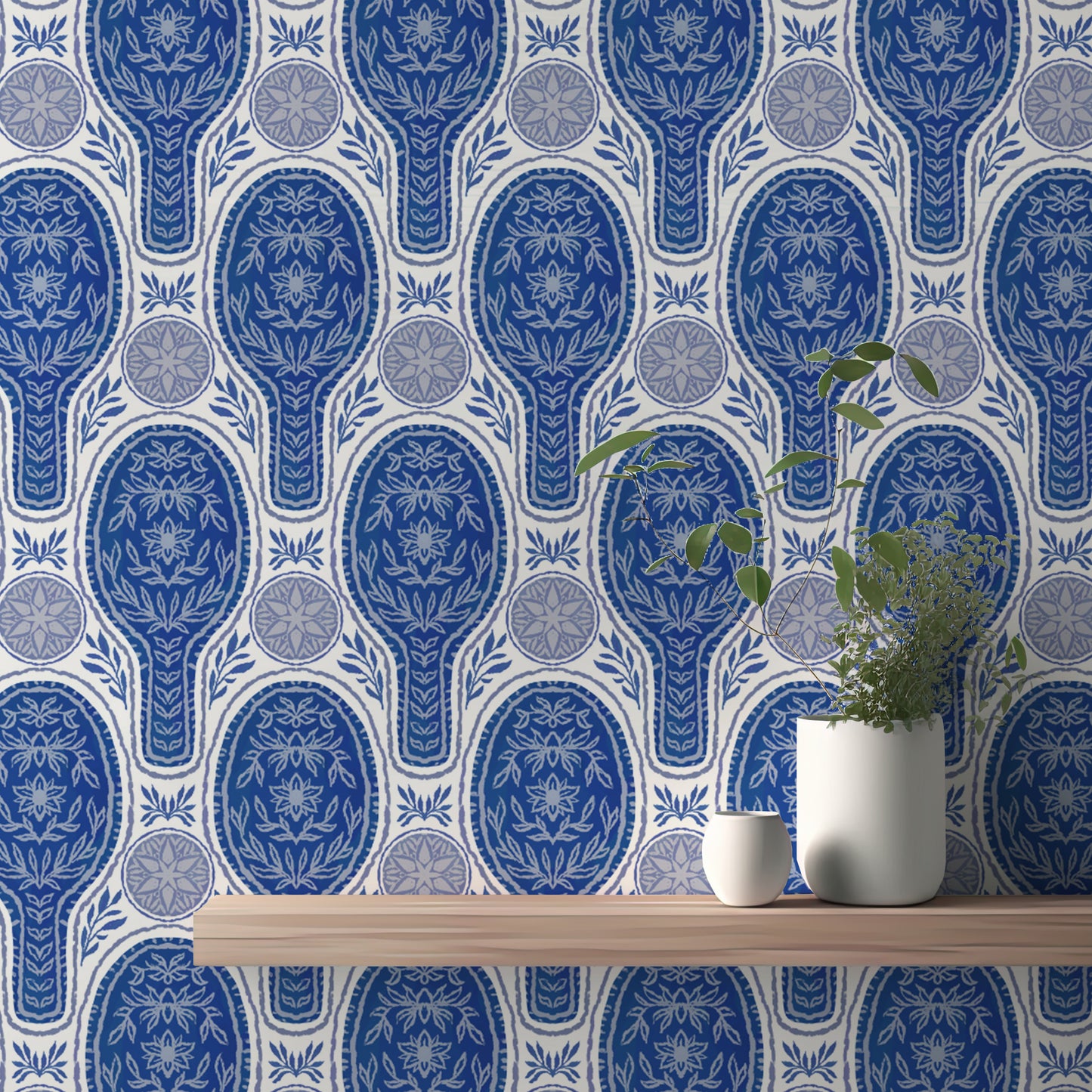 Sophisticated blue floral rockets wallpaper for a bold accent wall.