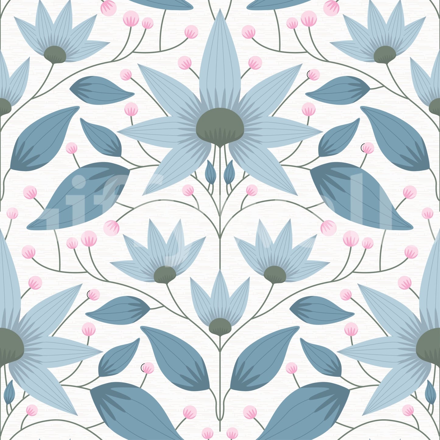 Floral Symmetry Blue Wallpaper