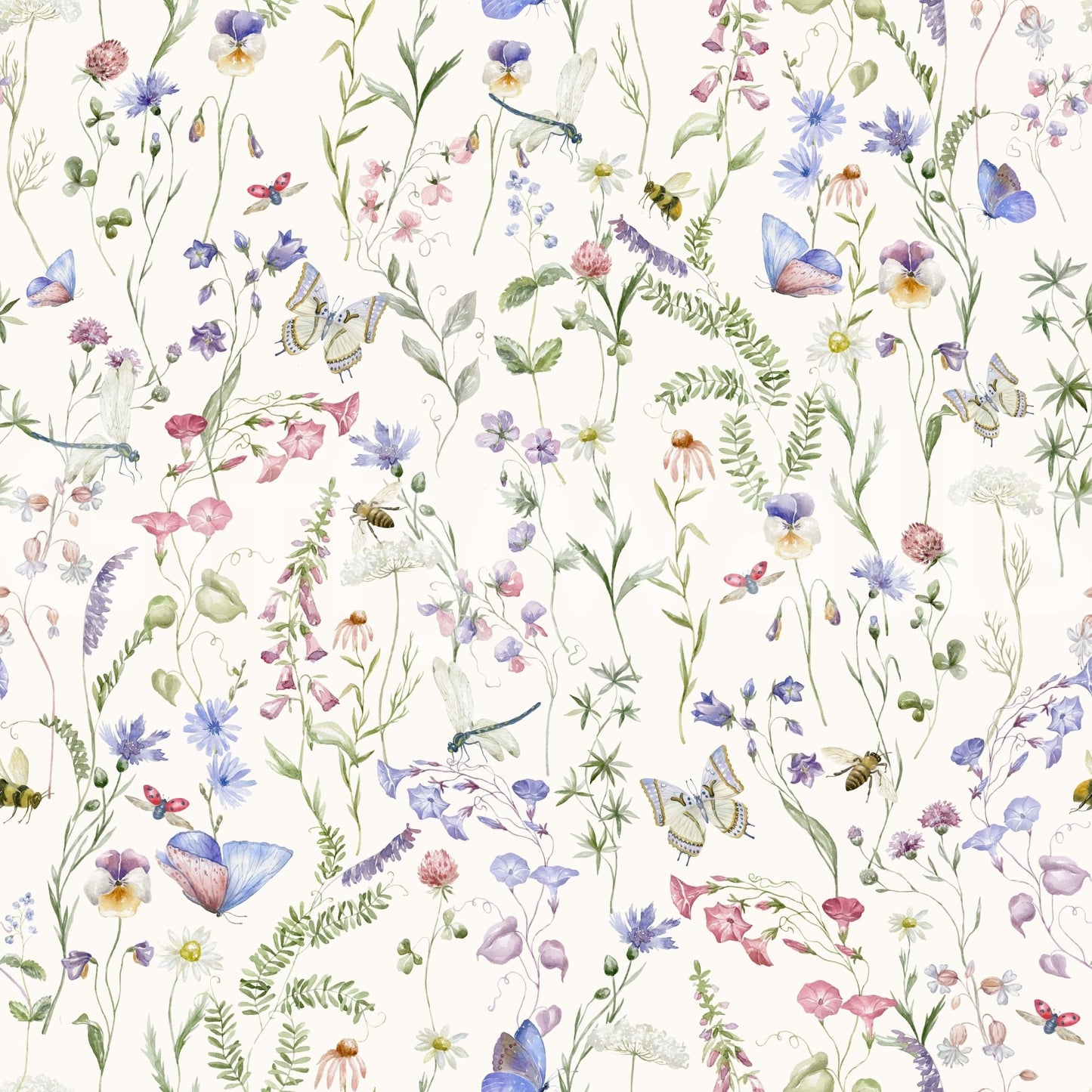 Serene Floral Watercolor Whispers wallpaper for walls illustration.