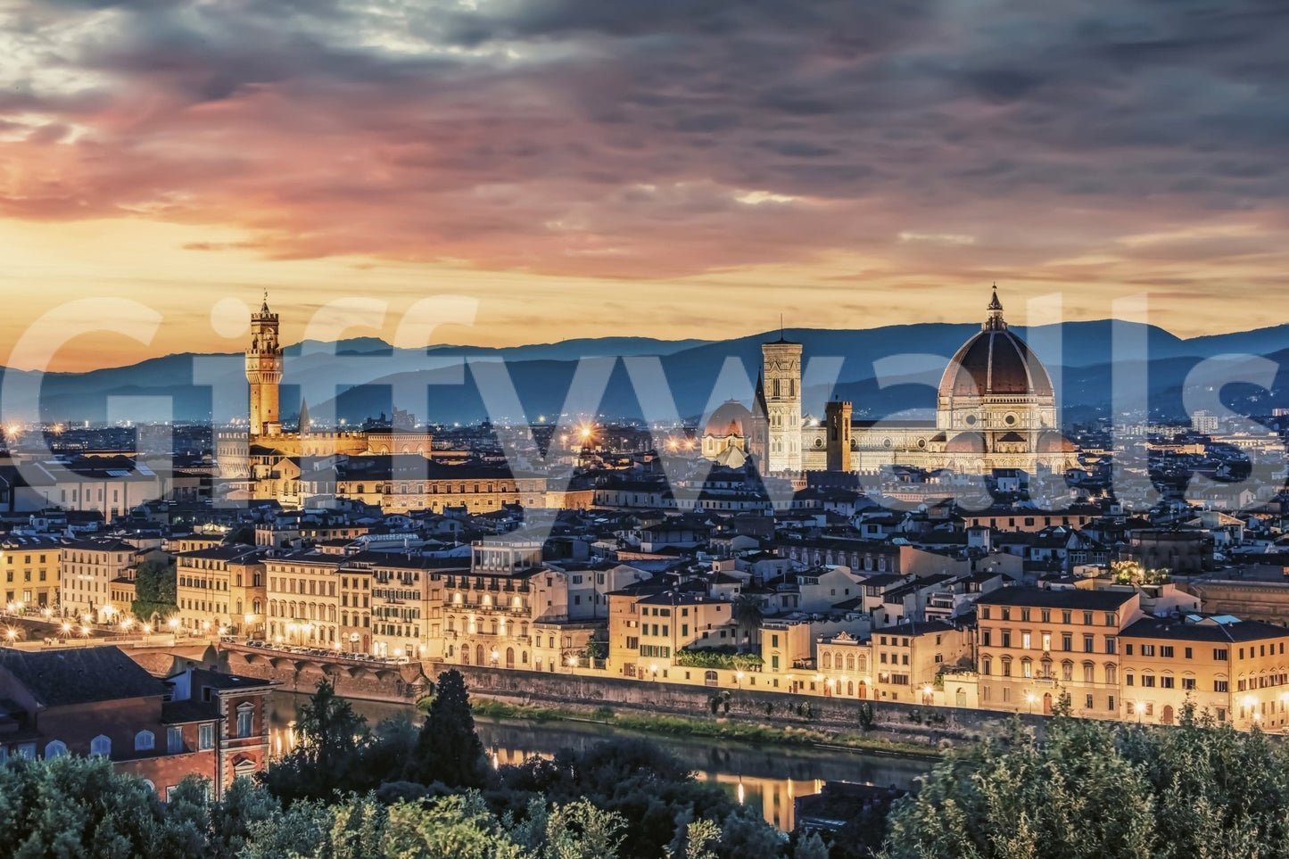 Custom Florence Twilight wall covering Italy lights.