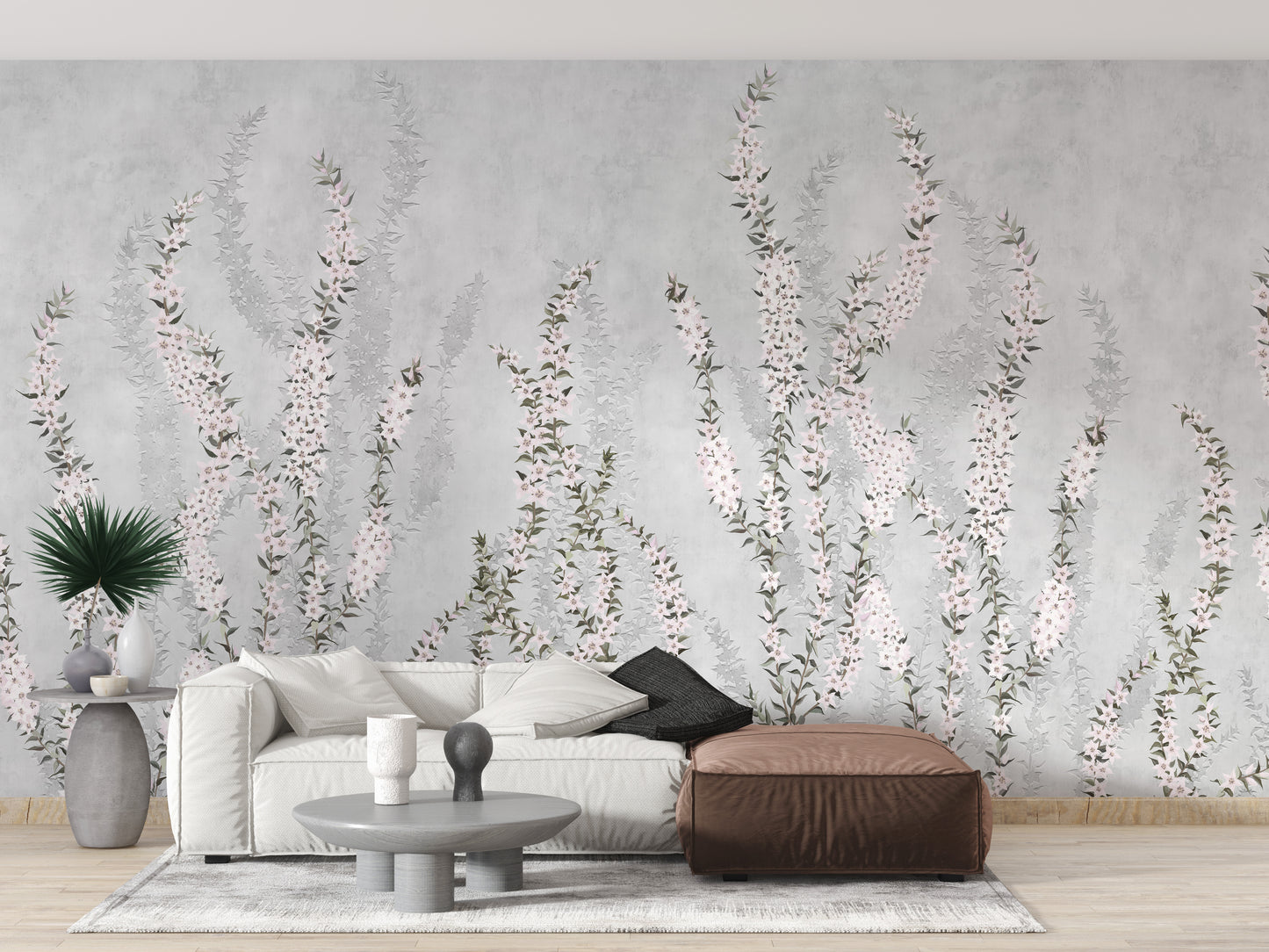 Timeless flower mural wallpaper with branches