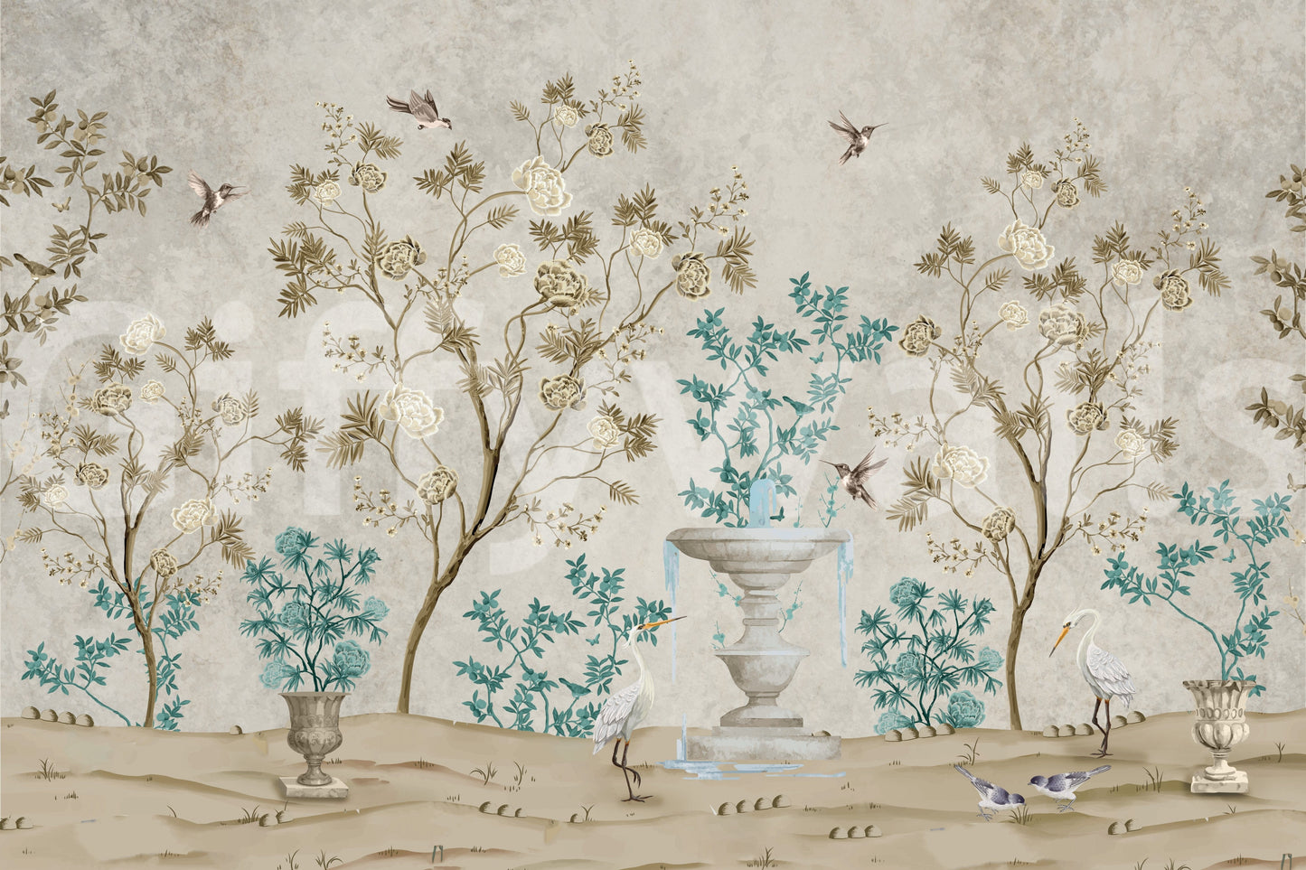 The style is a soft-focus illustration or a painterly design.