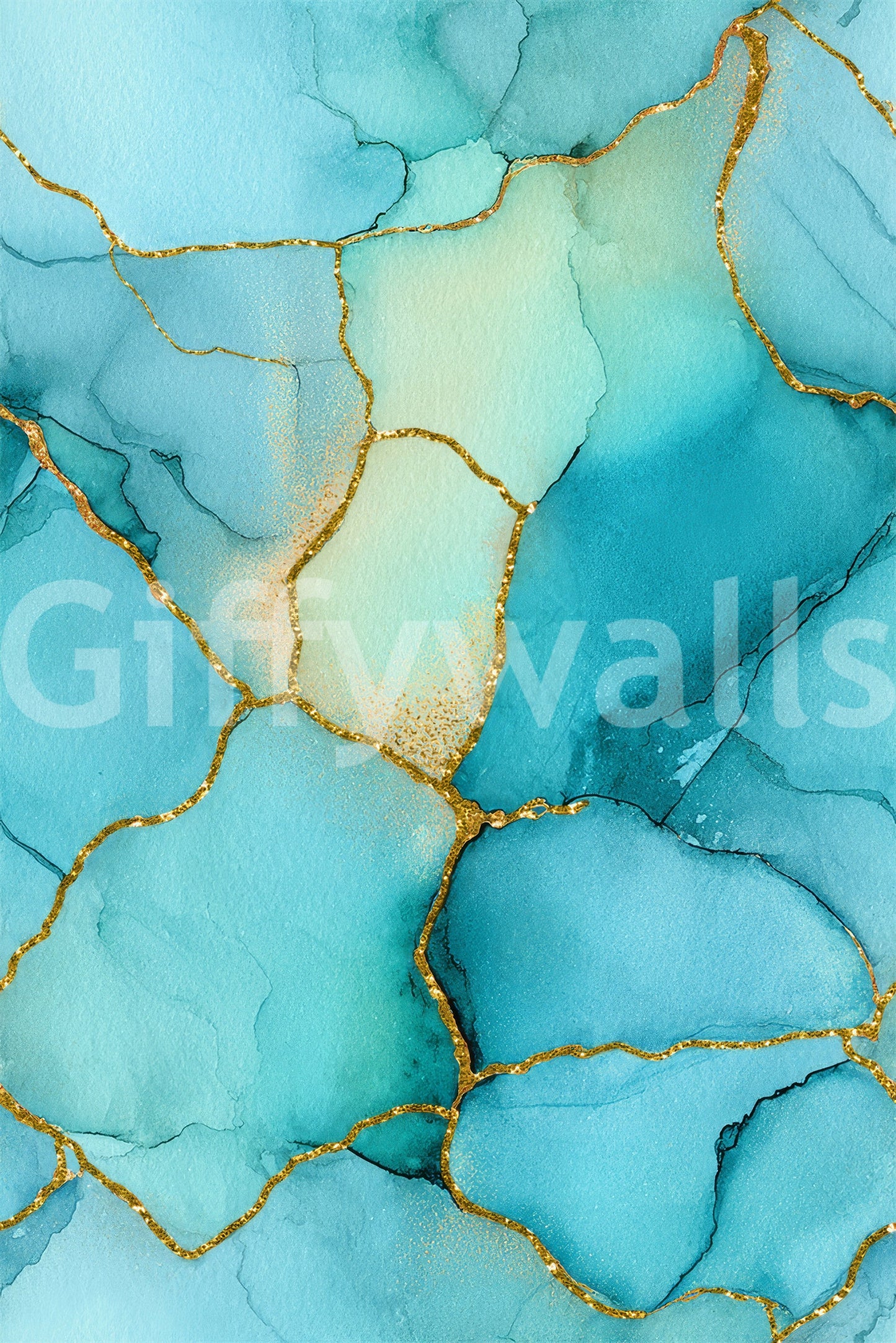 Gilded Aqua Dreams Marble Wallpaper