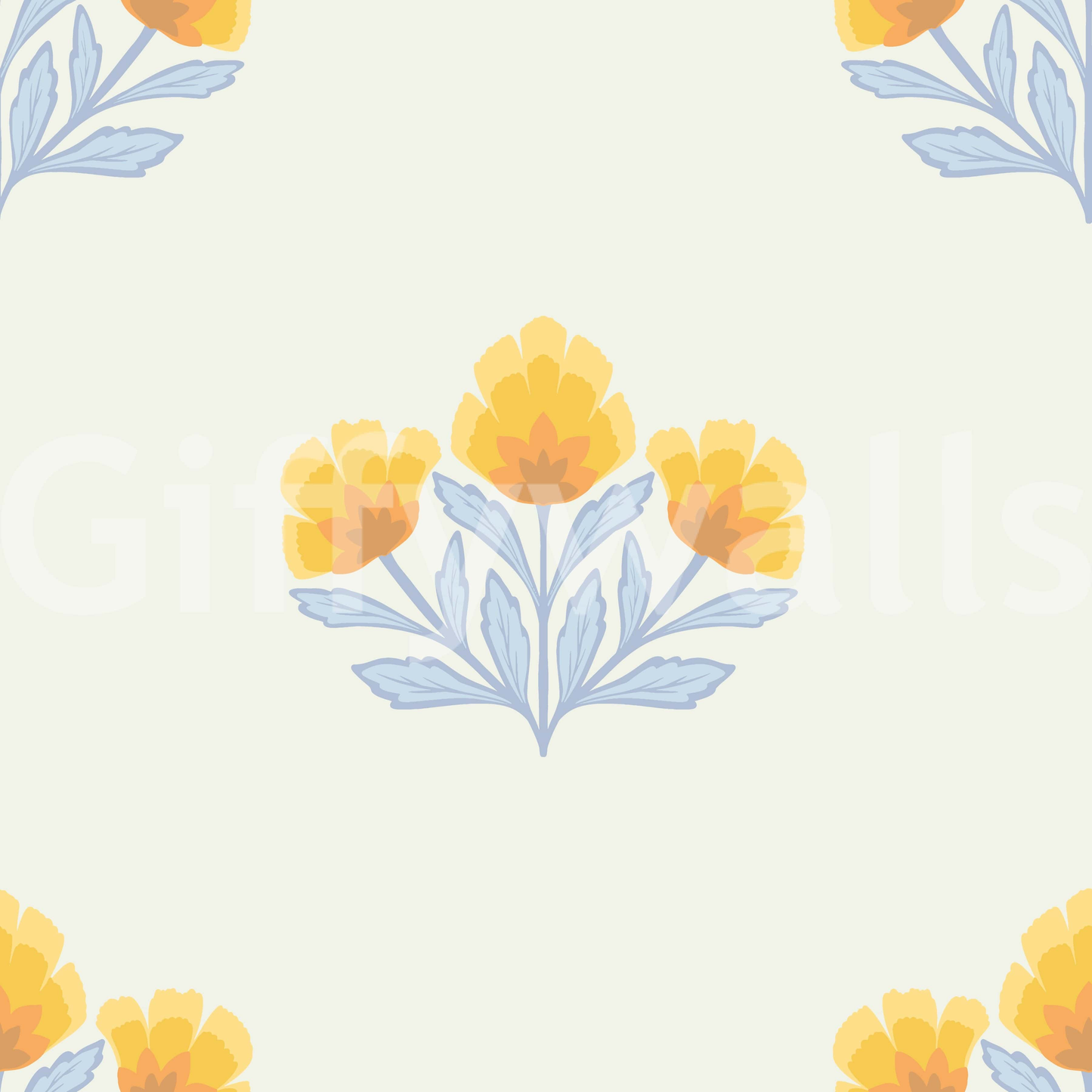 Quiet rhythmic aesthetic of Golden Bloom Repeat mural art.