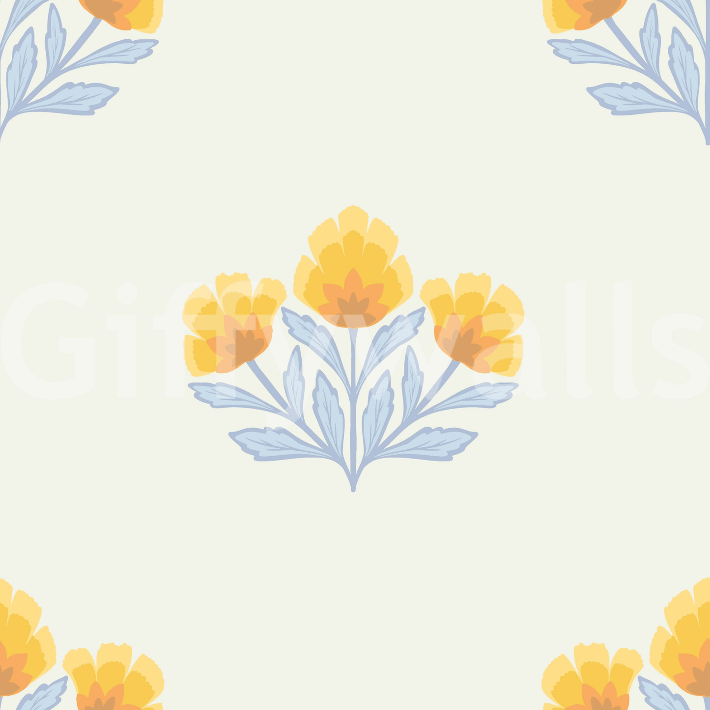 Quiet rhythmic aesthetic of Golden Bloom Repeat mural art.