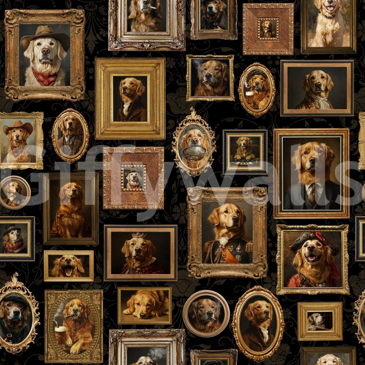 Wallpaper featuring a gallery of distinguished dogs.