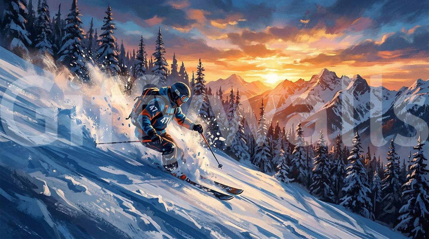 Fresque murale Golden Hour Ski Rush