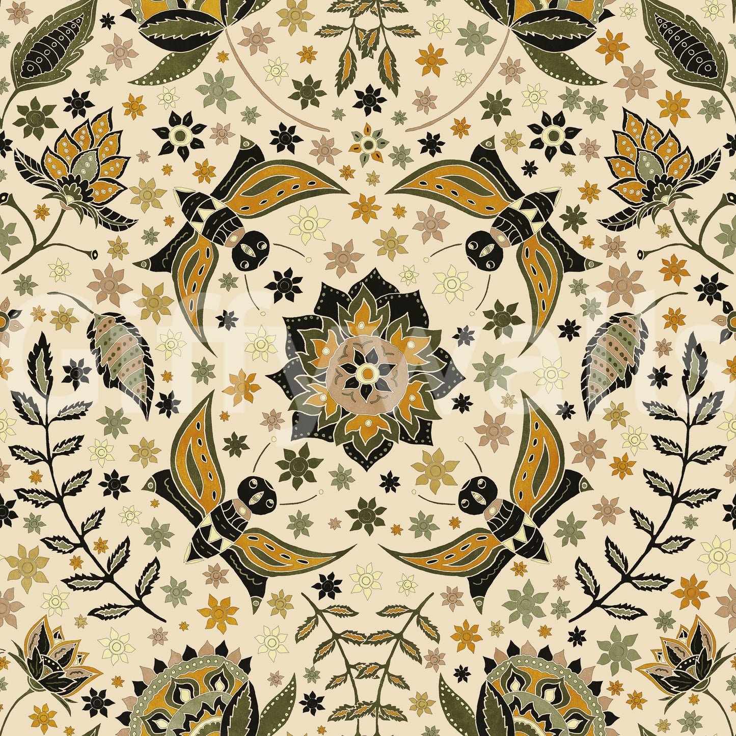 Leaf and insect pattern mural for walls