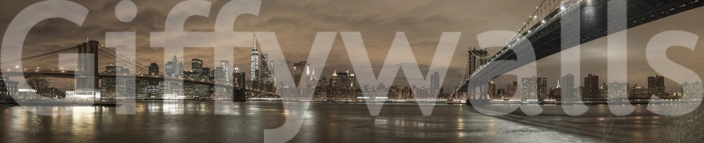 Bridge and building night photo, reflective river surface, decorative wallpaper.